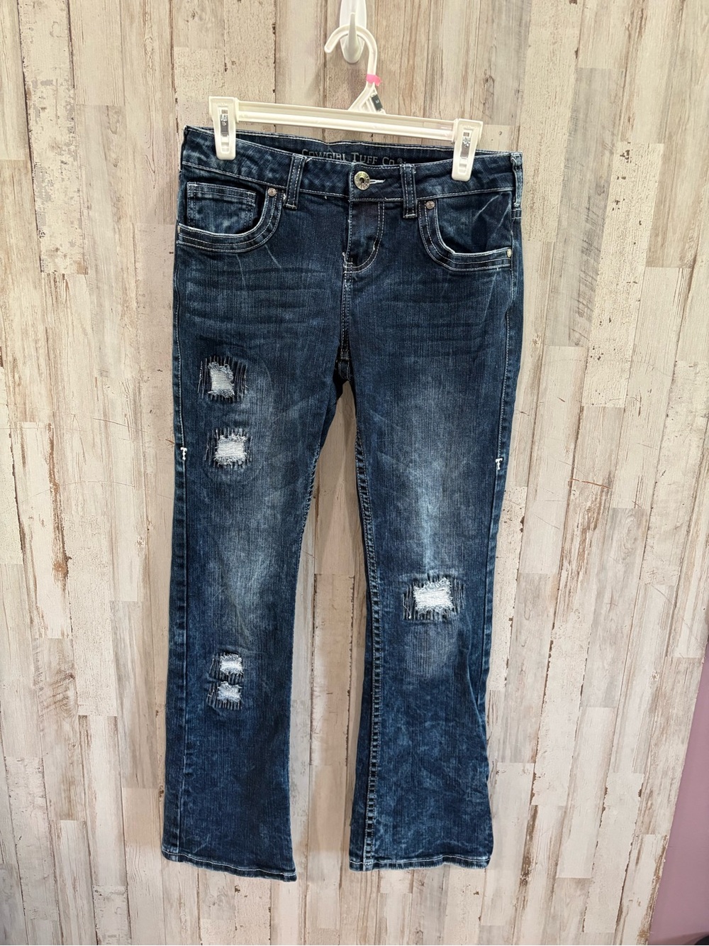 Cowgirl Tuff Co Women’s Distressed Bootcut Jeans 28x31 Dark Wash Western Rodeo